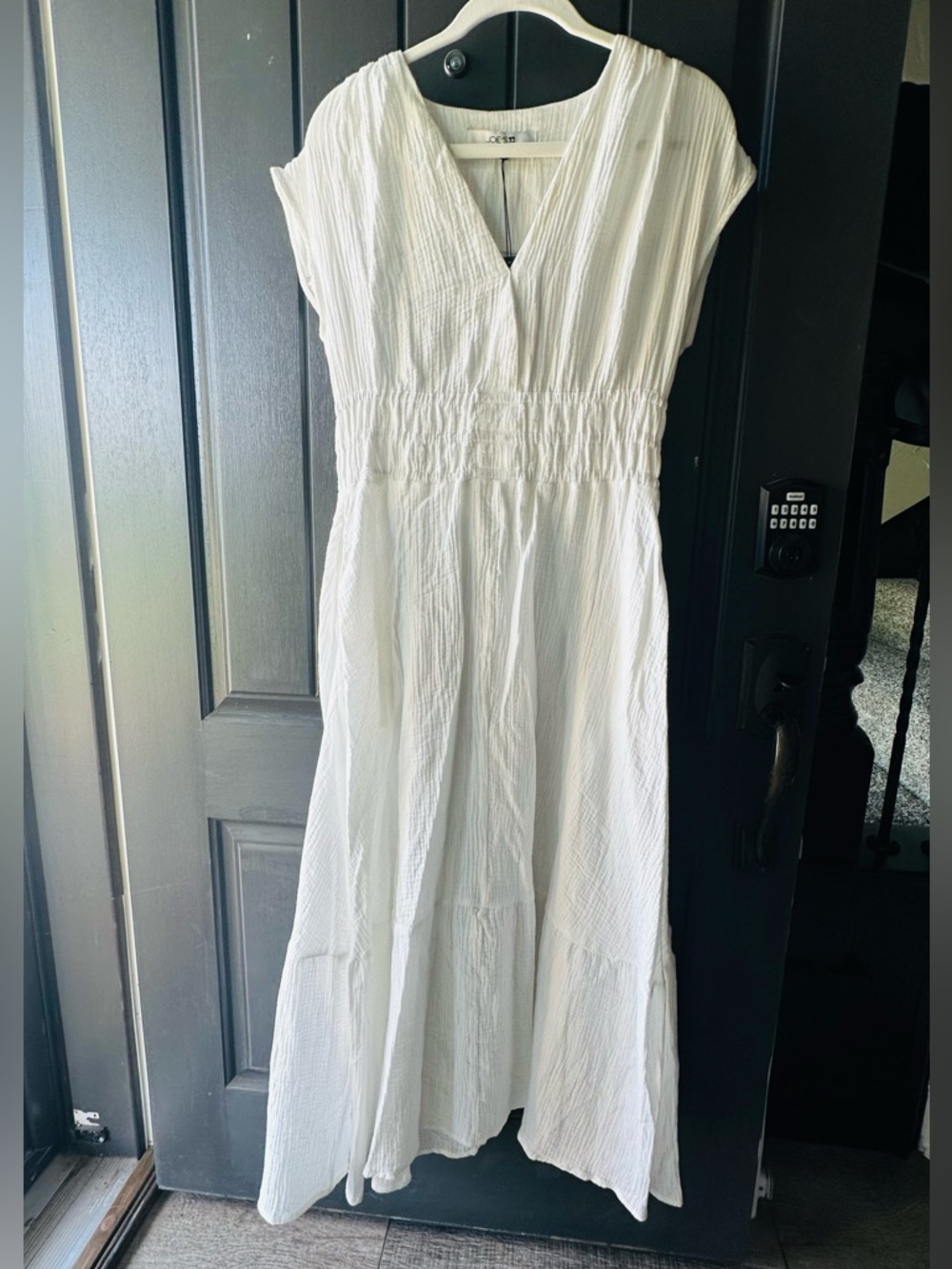 Joe's Jeans White V-Neck Smocked Waist Maxi Dress